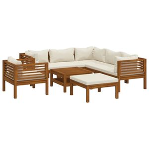 vidaXL Salon de jardin 8 pcs avec coussin cr&egrave;me Bois d'acacia solide