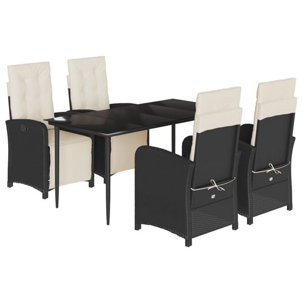 vidaXL Ensemble &agrave; manger de jardin coussins 5pcs Noir R&eacute;sine tress&eacute;e