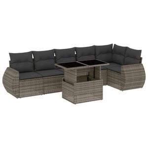 vidaXL Salon de jardin avec coussins 7 pcs gris r&eacute;sine tress&eacute;e