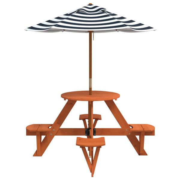 vidaXL Table de pique-nique pour 4 enfants avec parasol rond sapin