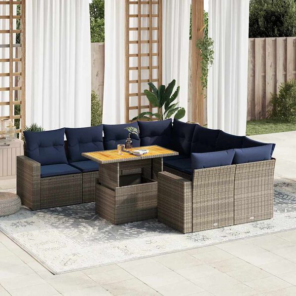 vidaXL Salon de jardin 9 pcs avec coussins gris r&eacute;sine tress&eacute;e