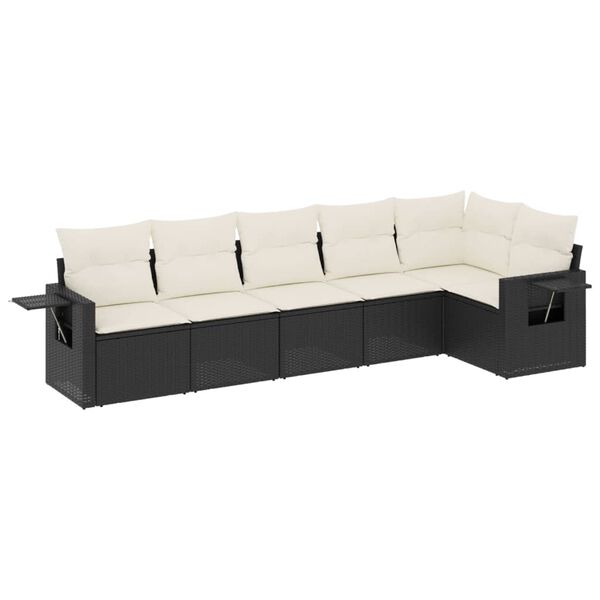 vidaXL Salon de jardin 6 pcs avec coussins noir r&eacute;sine tress&eacute;e