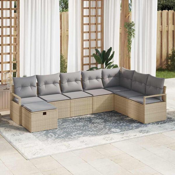 vidaXL Ensemble de canap&eacute; de jardin 8 pcs Beige Poly rotin