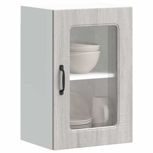vidaXL Armoire murale de cuisine avec porte vitr&eacute;e "Kalmar" Bois d'ing&eacute;nierie gris Sonoma