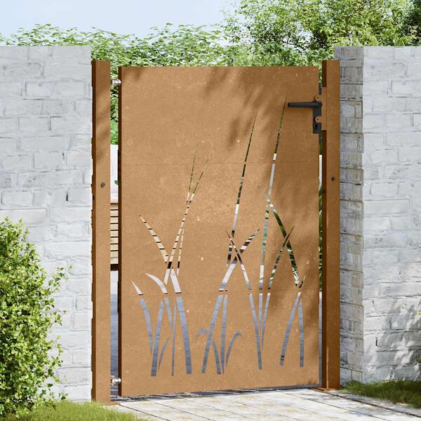 vidaXL Portail de jardin 100x150 cm en acier Corten avec motif gazon