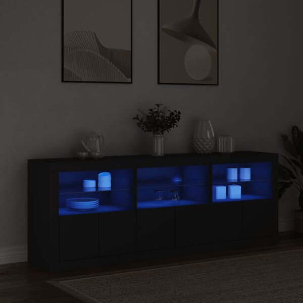 vidaXL Buffet avec lumières LED noir 181,5x37x67 cm