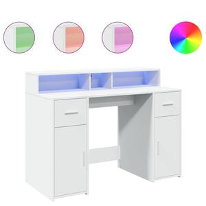 vidaXL Bureau avec lumi&egrave;res LED blanc 120x55x91 cm bois d'ing&eacute;nierie