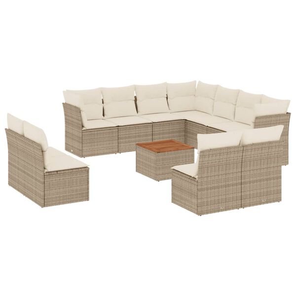 vidaXL Salon de jardin avec coussins 12 pcs beige r&eacute;sine tress&eacute;e