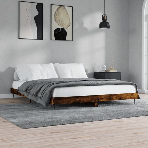 vidaXL Cadre de lit sans matelas ch&ecirc;ne fum&eacute; 200x200 cm bois ing&eacute;nierie