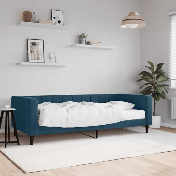 vidaXL Lit de jour avec matelas bleu 90x200 cm velours