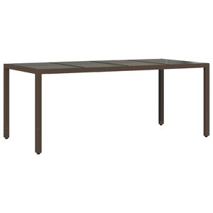 vidaXL Table de jardin avec dessus en verre marron r&eacute;sine tress&eacute;e
