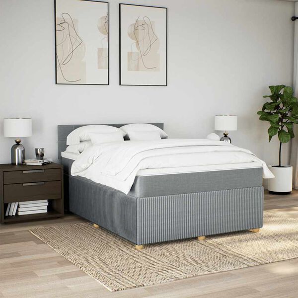 vidaXL Sommier &agrave; lattes de lit avec matelas Gris clair 160x200cm Tissu