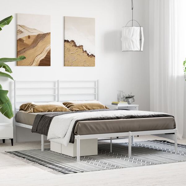 vidaXL Cadre de lit métal sans matelas et tête de lit blanc 120x190 cm