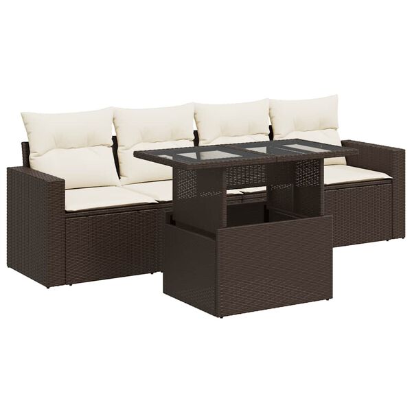 vidaXL Salon de jardin avec coussins 5 pcs marron r&eacute;sine tress&eacute;e