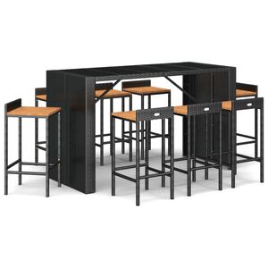 vidaXL Ensemble de bar jardin 9 pcs noir poly rotin/bois massif acacia