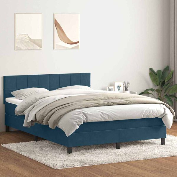 vidaXL Sommier &agrave; lattes de lit et matelas et LED bleu fonc&eacute; 160x210cm velours