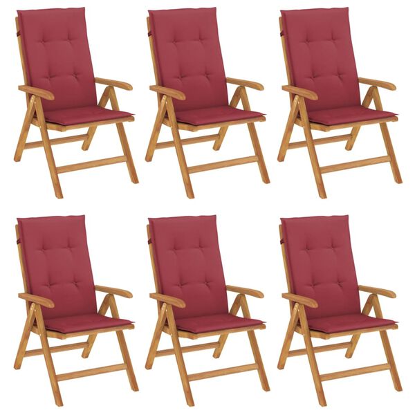 vidaXL Chaises de jardin inclinables et coussins lot de 6 bois teck