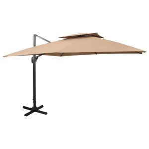 vidaXL Parasol de jardin d&eacute;port&eacute; avec double plateau 300 x 300 cm Taupe