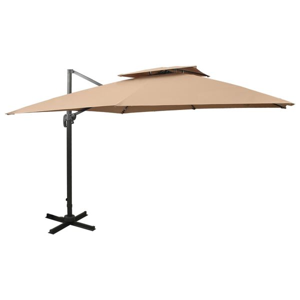 vidaXL Parasol de jardin d&eacute;port&eacute; avec double plateau 300 x 300 cm Taupe