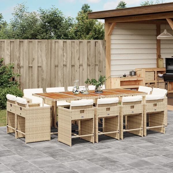 vidaXL Ensemble &agrave; manger de jardin et coussins 13 pcs beige