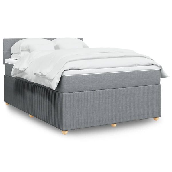 vidaXL Sommier &agrave; lattes de lit avec matelas Gris clair 140x190cm Tissu