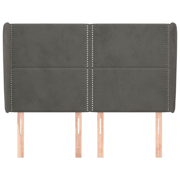 vidaXL T&ecirc;te de lit avec oreilles Gris fonc&eacute; 147x23x118/128 cm Velours