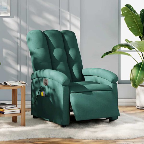 vidaXL Fauteuil de massage inclinable &eacute;lectrique Vert fonc&eacute; Tissu