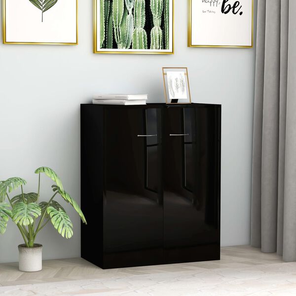 vidaXL Buffet Noir brillant 60x30x75 cm Bois d'ingénierie