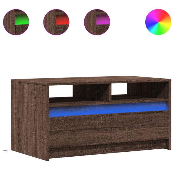 vidaXL Table basse avec lumi&egrave;res LED ch&ecirc;ne marron bois d'ing&eacute;nierie