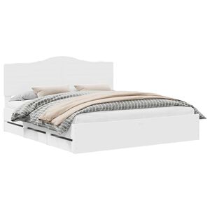 vidaXL Cadre de lit avec tiroir Blanc 200 x 200 cm Bois Ing&eacute;nierie