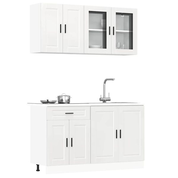vidaXL Ensemble de 4 meubles de cuisine "Porto" en bois d'ing&eacute;nierie blanc brillant