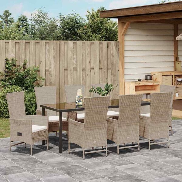 vidaXL Ensemble de salle &agrave; manger pour jardin 9 pcs Beige polyrotin