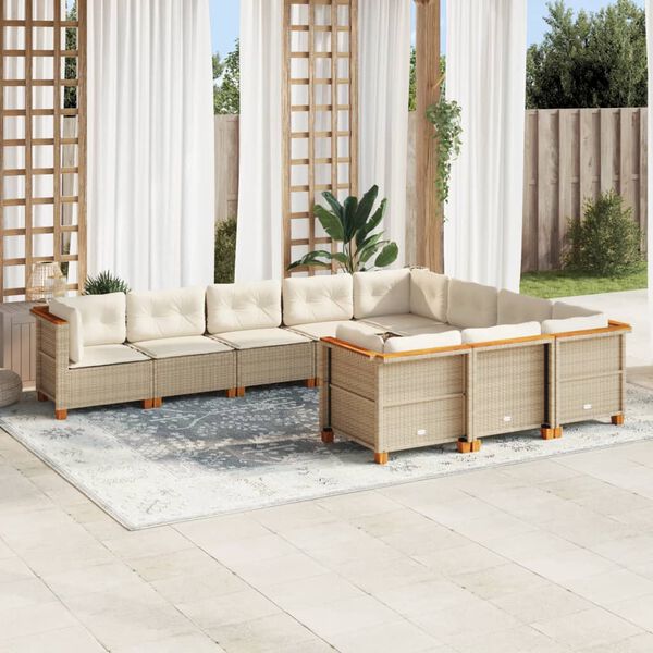vidaXL Salon de jardin avec coussins 10 pcs beige résine tressée