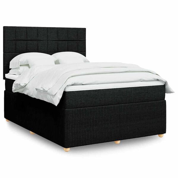 vidaXL Sommier &agrave; lattes de lit avec matelas Noir 160x200 cm Tissu