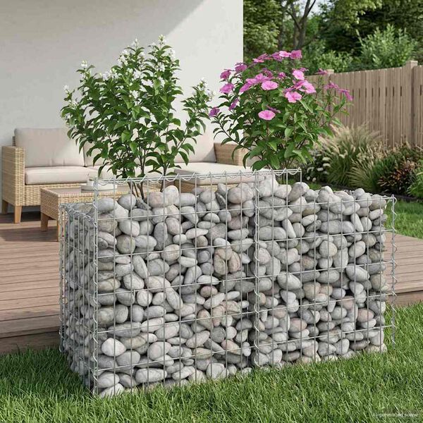 vidaXL Lit sur&eacute;lev&eacute; gabion Argent&eacute; 100 x 50 x 60 cm Acier galvanis&eacute;