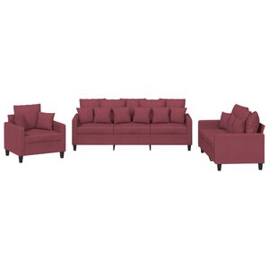 vidaXL Ensemble de canap&eacute;s 3 pcs avec coussins rouge bordeaux tissu