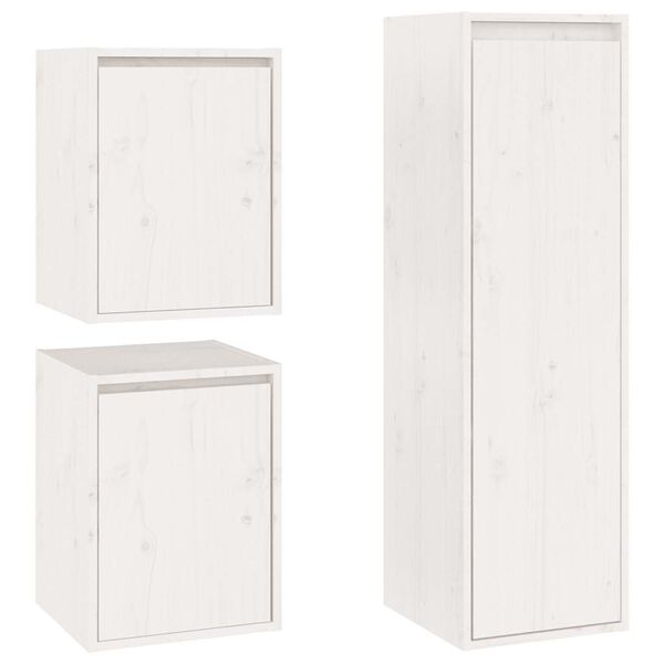 vidaXL Meubles TV 3 pcs Blanc Bois massif de pin
