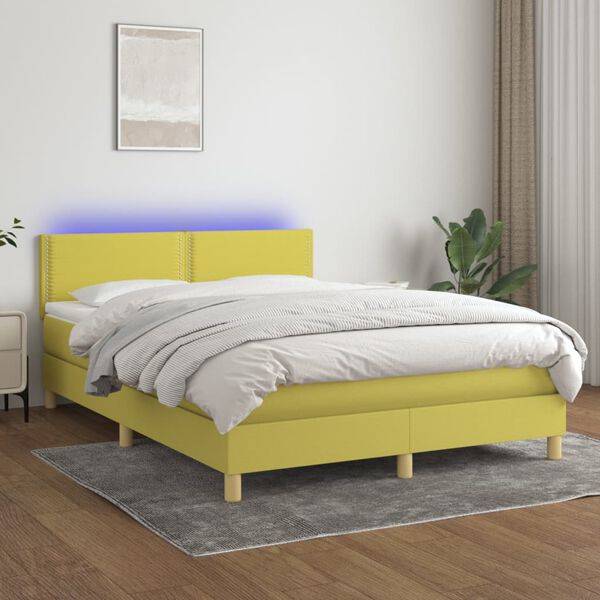 vidaXL Sommier &agrave; lattes de lit avec matelas LED Vert 140x190 cm Tissu