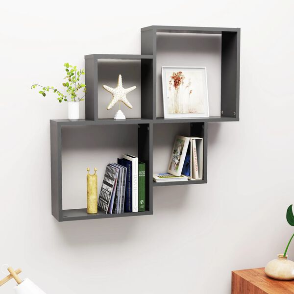 vidaXL &Eacute;tag&egrave;re murale cube Gris 80x15x78,5 cm Bois d&rsquo;ing&eacute;nierie