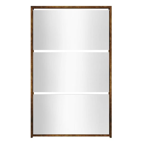 vidaXL Armoire à chaussures miroir 3 niveaux Chêne fumé 63x17x102,5 cm