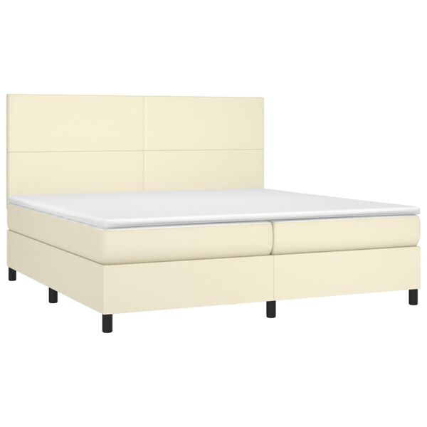 vidaXL Sommier &agrave; lattes de lit avec matelas Cr&egrave;me 200x200cm Similicuir