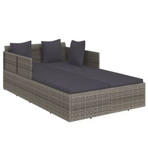 vidaXL Chaise longue avec coussins gris 182x118x63 cm r&eacute;sine tress&eacute;e