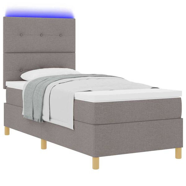 vidaXL Lit &agrave; ressort LED avec matelas Taupe 80 x 200 cm tissu