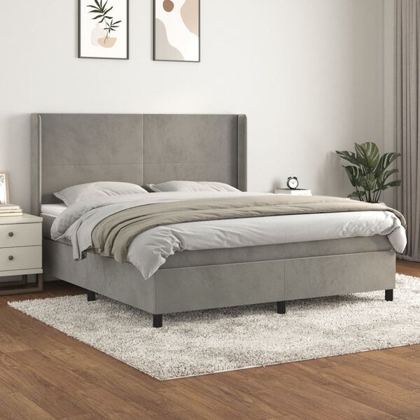 vidaXL Sommier &agrave; lattes de lit et matelas Gris clair 160x200cm Velours