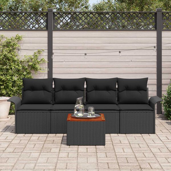 vidaXL Ensemble de canap&eacute; de jardin avec coussin 5 pcs Noir polyrotin