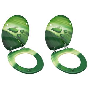 vidaXL Si&egrave;ges de toilette avec couvercle 2 pcs MDF Vert Gouttes d'eau