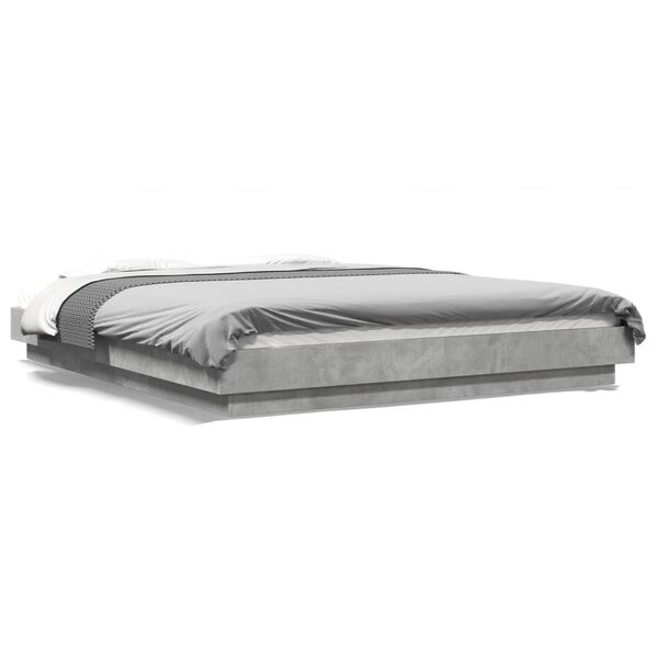 vidaXL Cadre de lit et lumi&egrave;res LED sans matelas gris b&eacute;ton 150x200 cm