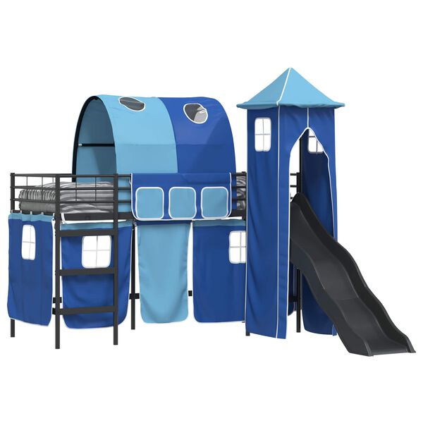 vidaXL Lit mezzanine pour enfants Noir et Bleu 99,5 x 190 cm M&eacute;tал