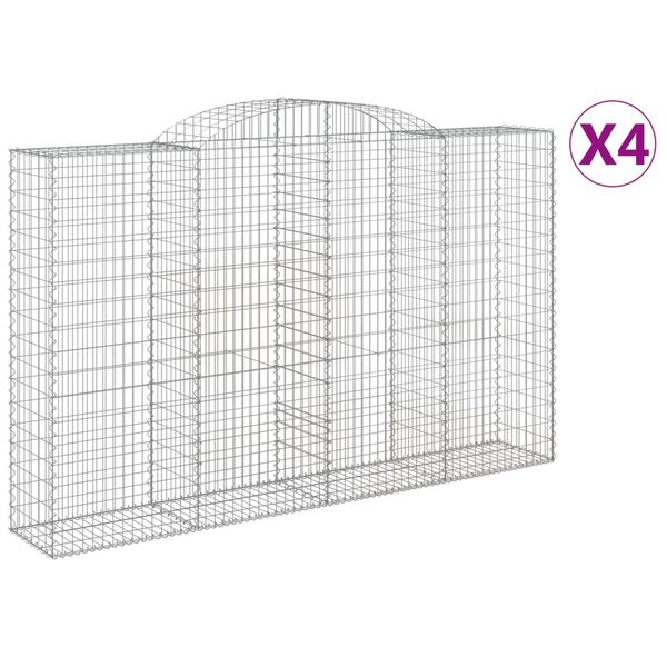 vidaXL Paniers à gabions arqués 4 pcs 300x50x180/200 cm fer galvanisé