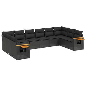 vidaXL Salon de jardin 10 pcs avec coussins noir r&eacute;sine tress&eacute;e